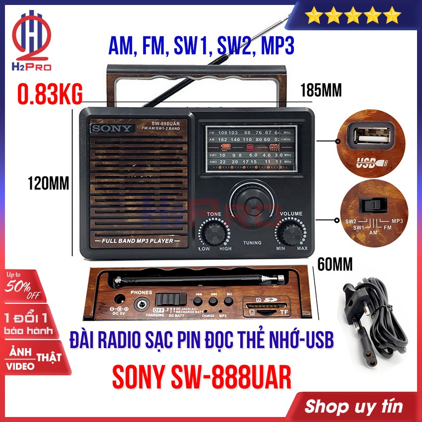 Đánh giá về Đài radio 4 bands FM-AM-SW1-SW2 SHUAE SW-888UAR H2Pro cao cấp-tích hợp Mp3-USB-Thẻ nhớ-jack tai nghe (1 chiếc), đài radio FM đa năng kiêm máy nghe nhạc-kiểu dáng cổ điển (tặng dây sạc 30K)